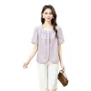 A light purple short-sleeved top for women's fashionable, slimming and figure-hugging summer women's wear Item Picture